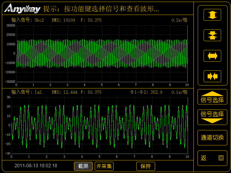 WP4000变频功率剖析仪纪录的异步电机叠频法温升试验的电压、电流波形图